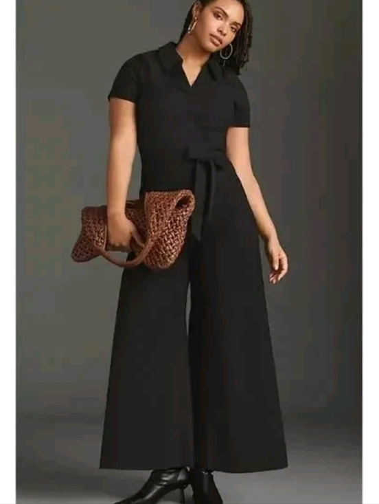 Anthropologie Maeve Colette Wide Leg Ponte Jumpsuit 4 Black - Picture 3 of 9